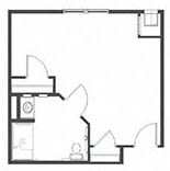 A simplistic floor plan of a small apartment layout.