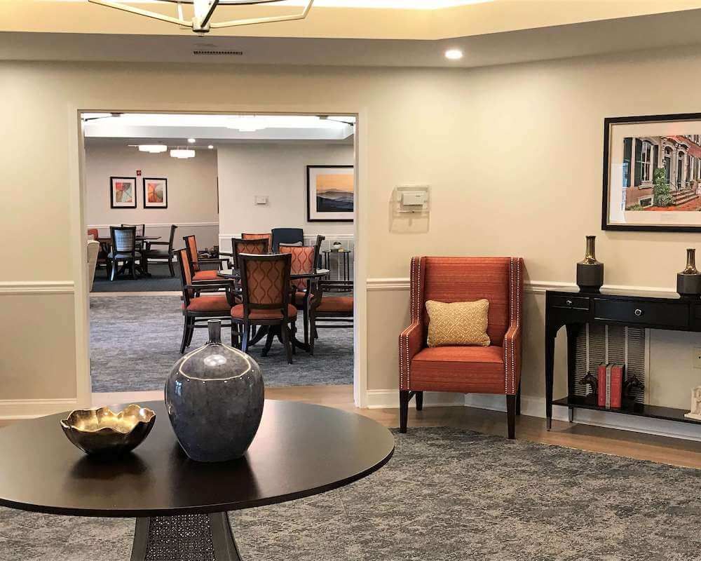 A well-decorated lobby with comfortable seating and stylish decor.