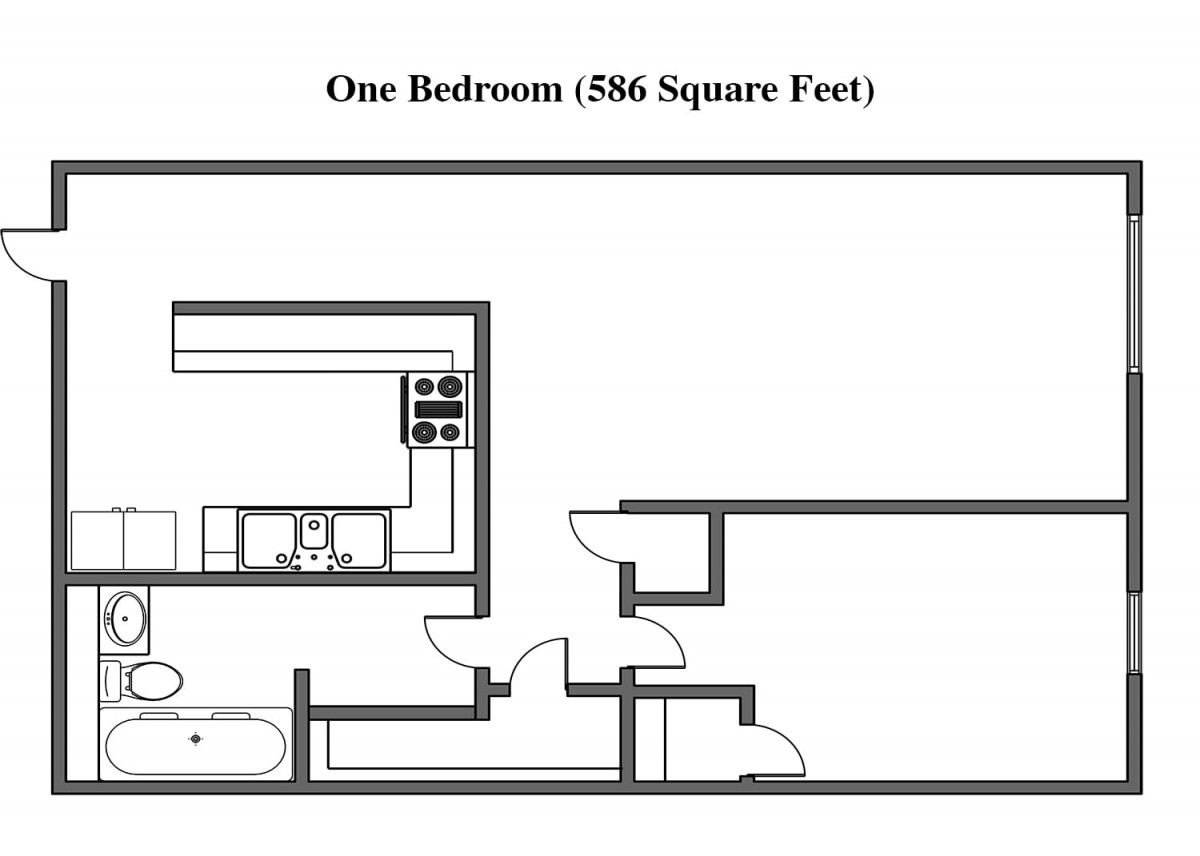 Floor plan of a one-bedroom apartment measuring 556 square feet.