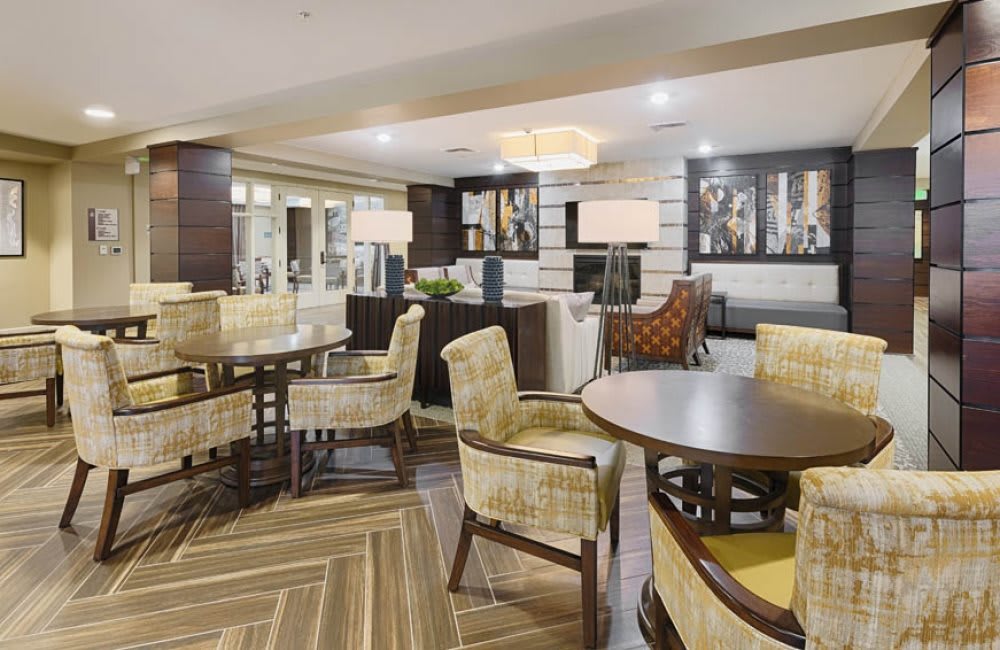 A modern lounge area with comfortable seating and stylish decor.