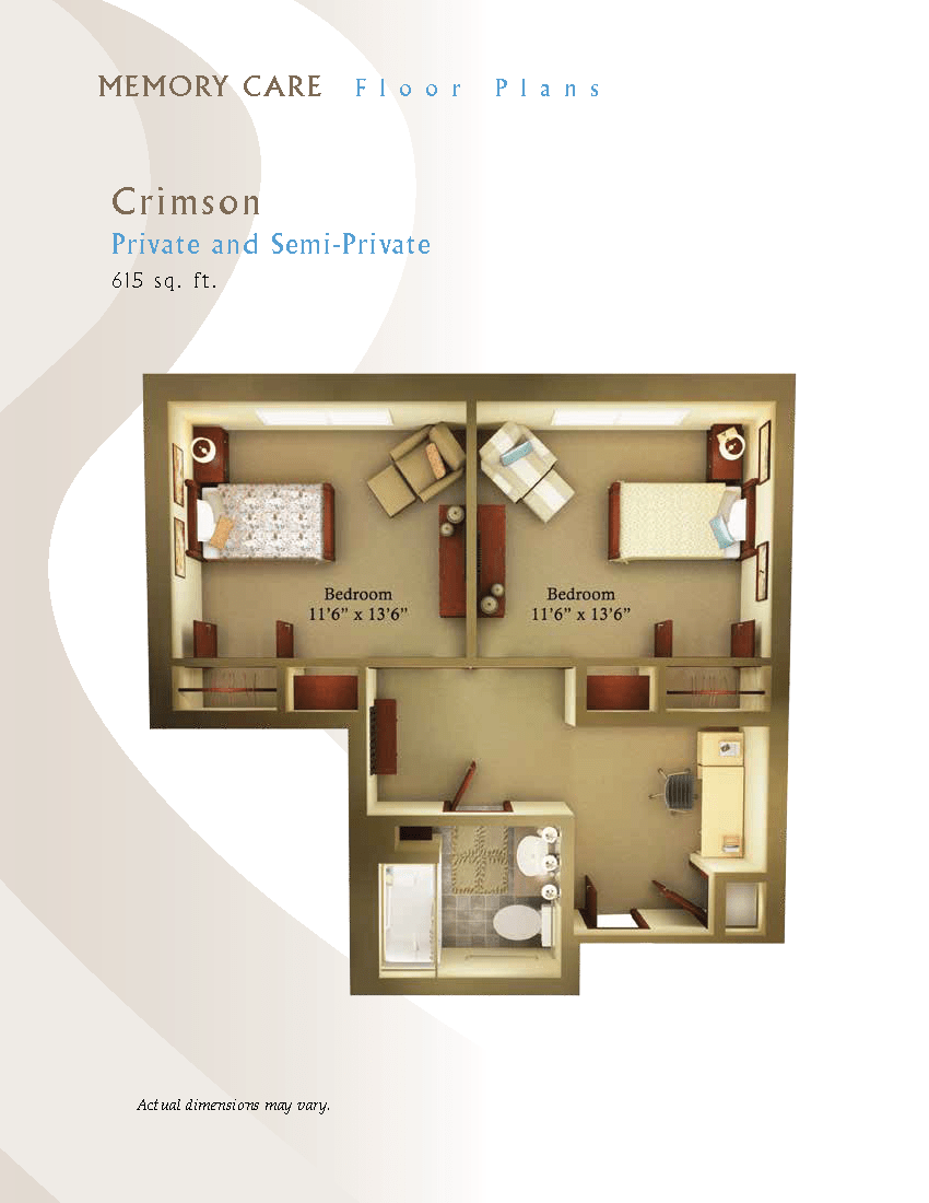 Two-bedroom apartment floor plan with furniture layout.