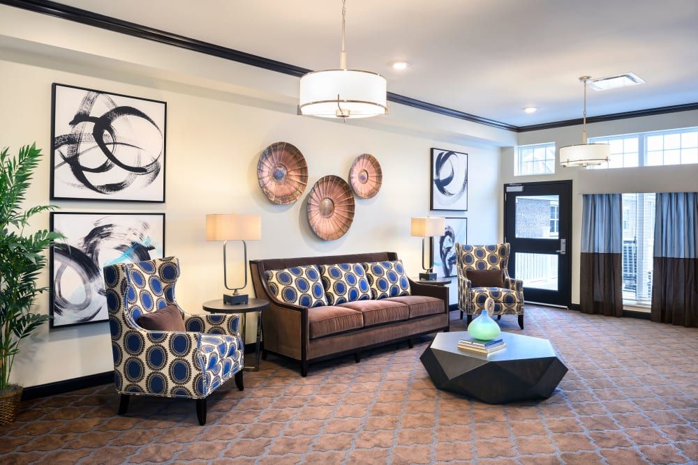 A modern lobby featuring stylish furniture and contemporary decor.