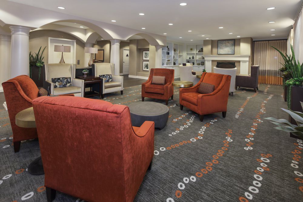 A modern living room with comfortable seating and stylish decor.