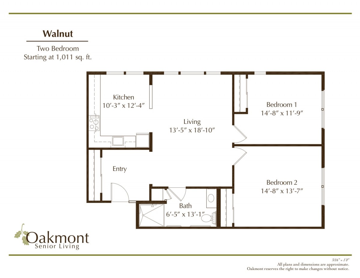 A detailed floor plan for a two-bedroom apartment.