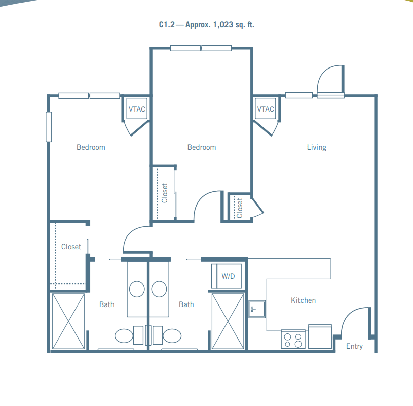Two-bedroom apartment floor plan layout.