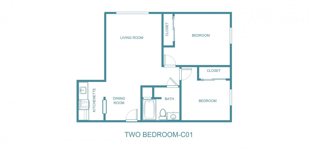 This image depicts a floor plan layout for a two-bedroom apartment.