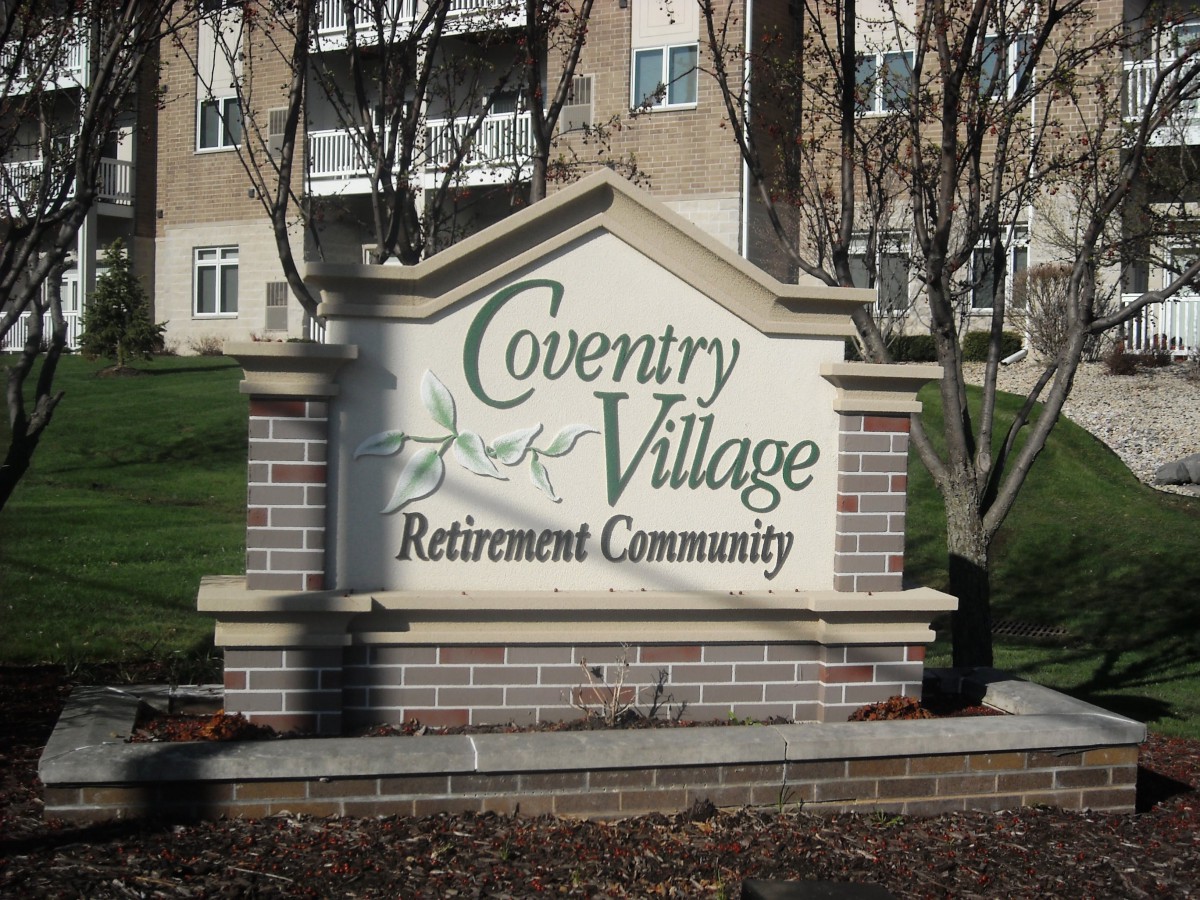 Entrance sign for Coventry Village Retirement Community.