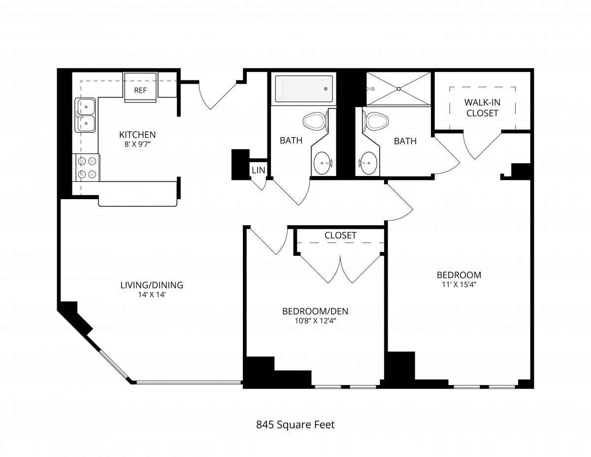 A detailed floor plan of a residential apartment, showcasing rooms and layout.