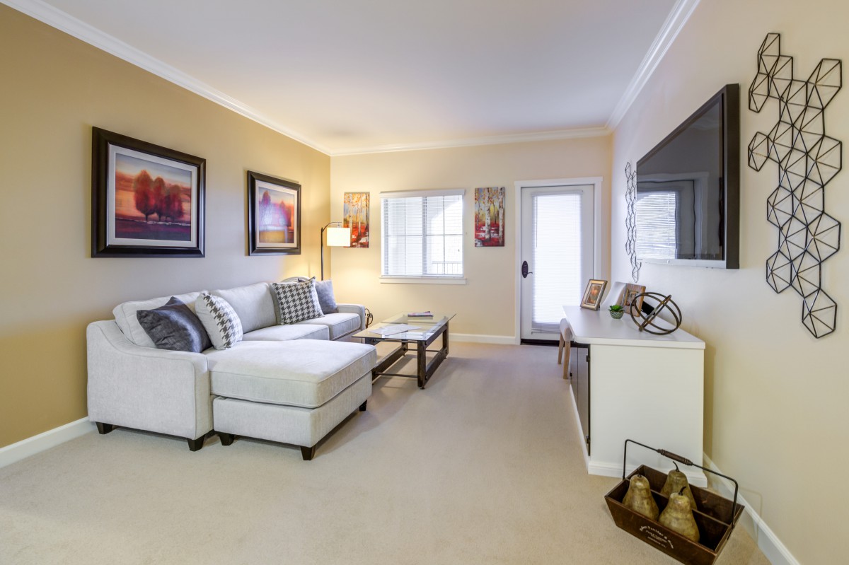 A modern living room with a comfortable sofa and stylish decor.