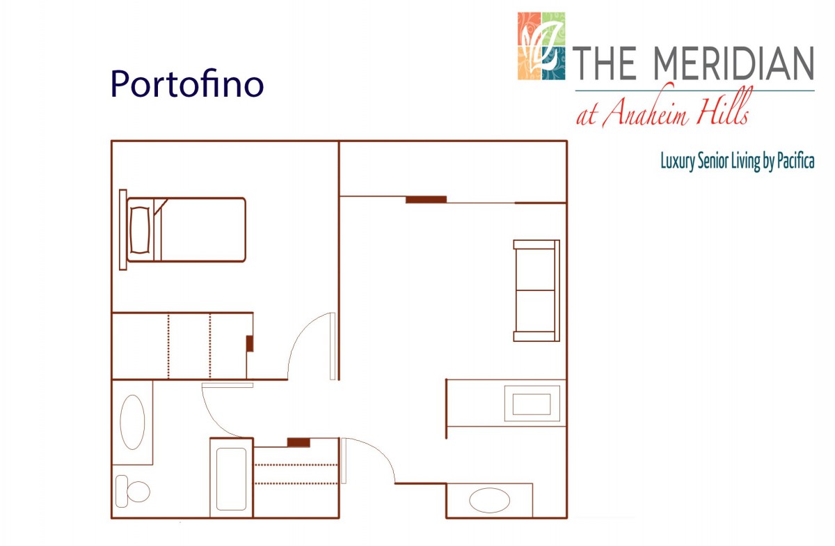Floor plan of an apartment labeled 'Portofino' from The Meadows at El Ashira.