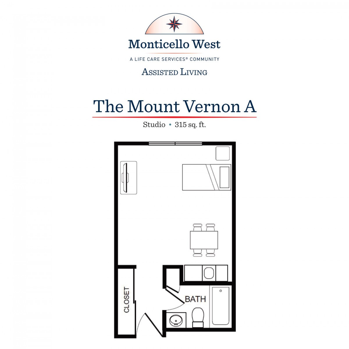 The Mount Vernon A Studio Apartment Floor Plan