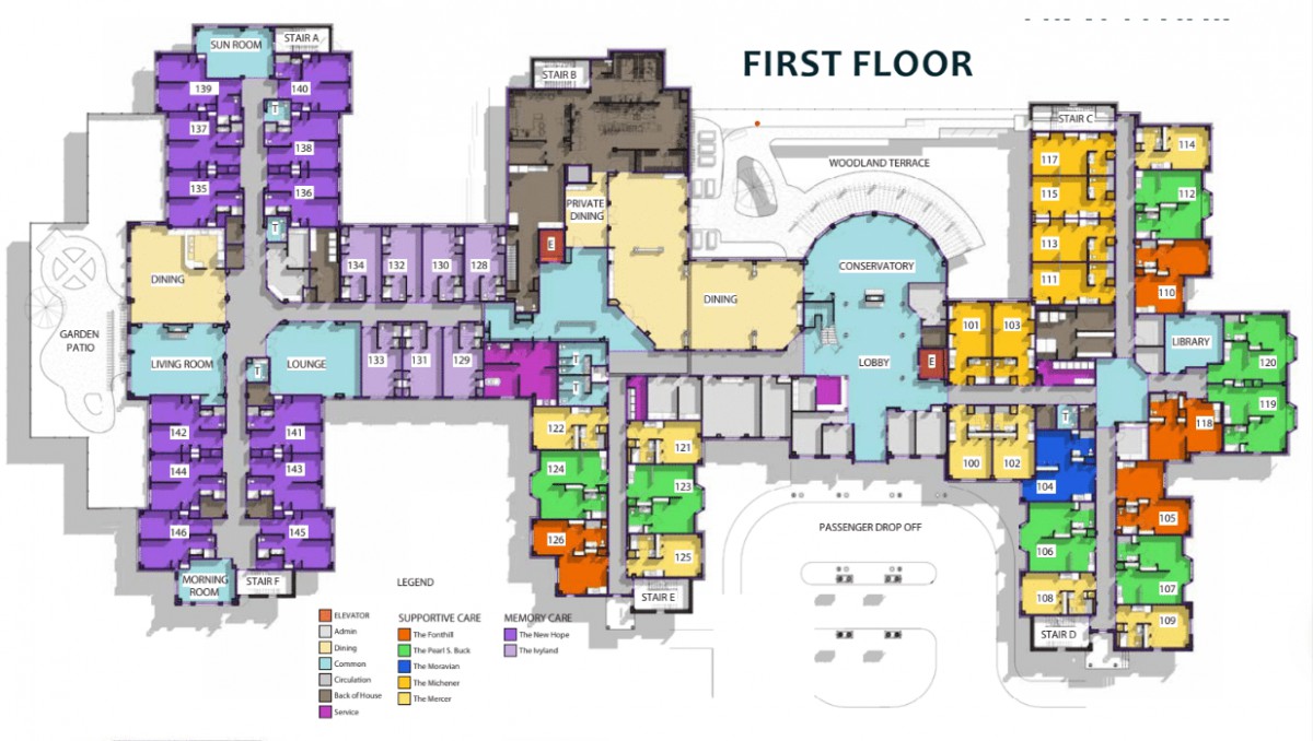 A detailed floor plan of the first floor showing various rooms and their locations.