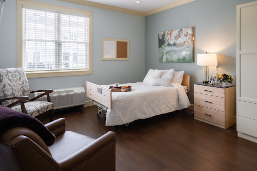 A modern and serene hospital room designed for patient comfort.
