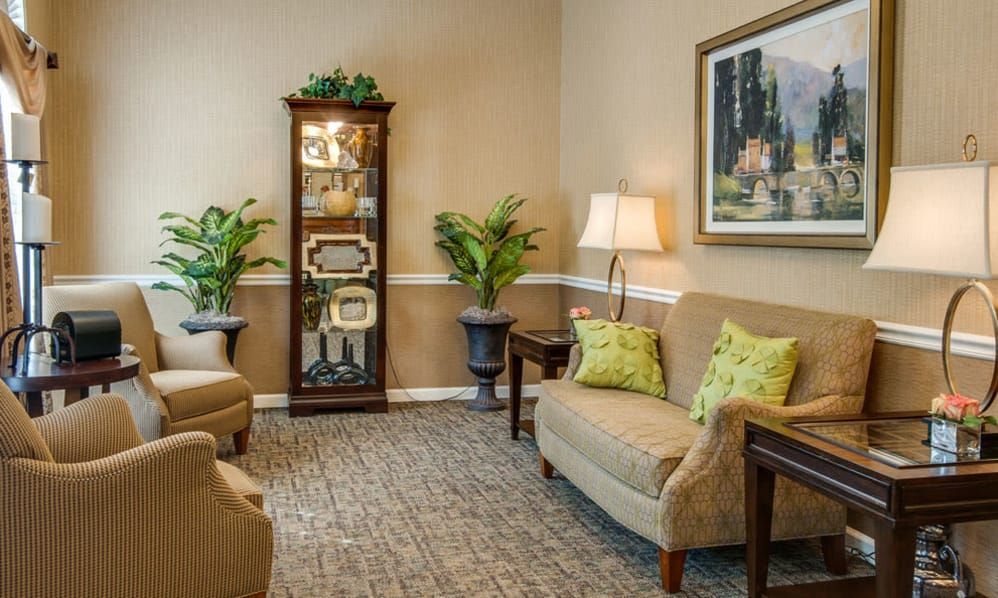 A cozy living room with comfortable seating, decorative plants, and stylish furnishings.