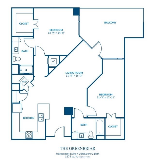 Floor plan of a two-bedroom apartment layout.
