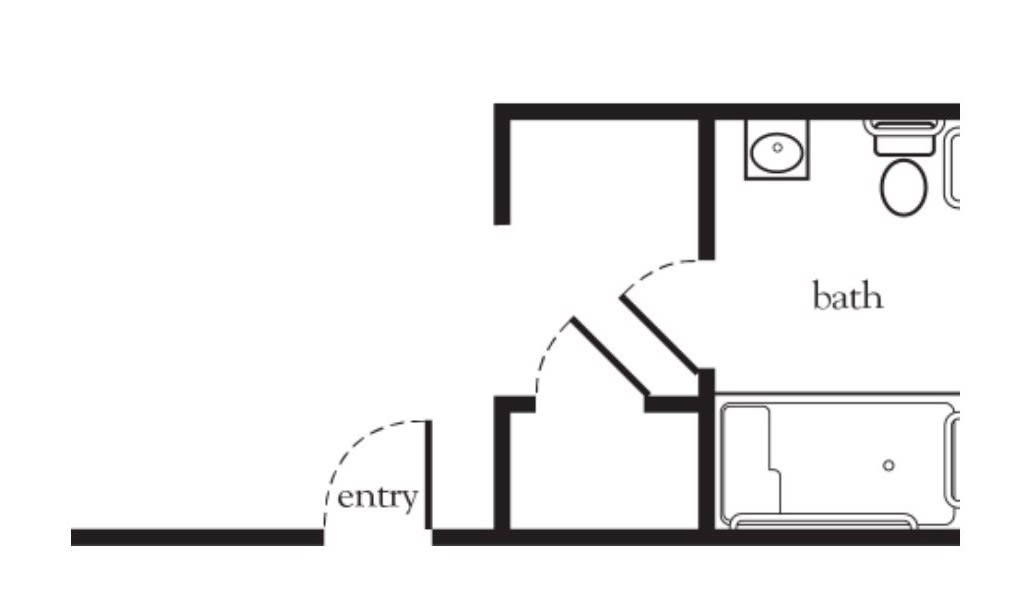 A simple floor plan depicting a bathroom layout with an entryway.