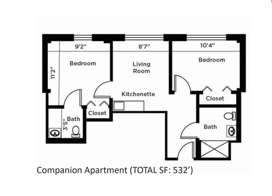 Companion apartment floor plan with a total area of 532 square feet.