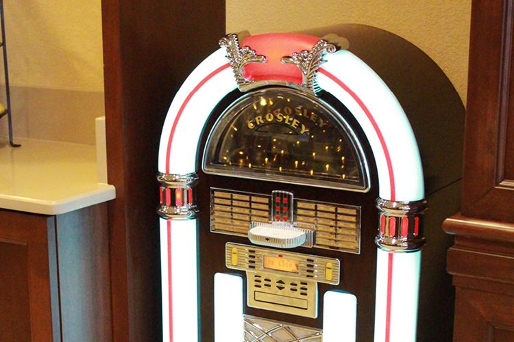 A vintage jukebox with a classic retro design.