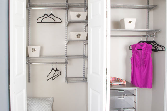 A well-organized closet with shelves, baskets, and hangers for optimal storage.