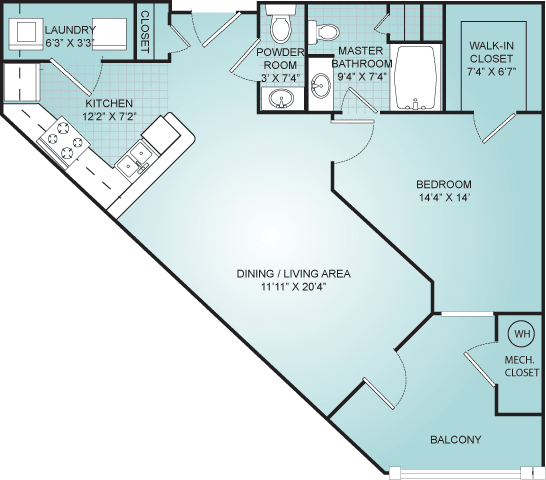 A detailed floor plan of an apartment showing various rooms and their dimensions.