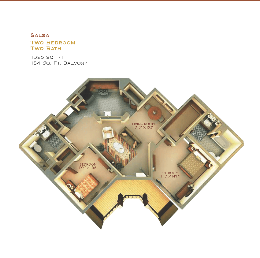 A detailed floor plan of a three-bedroom apartment.