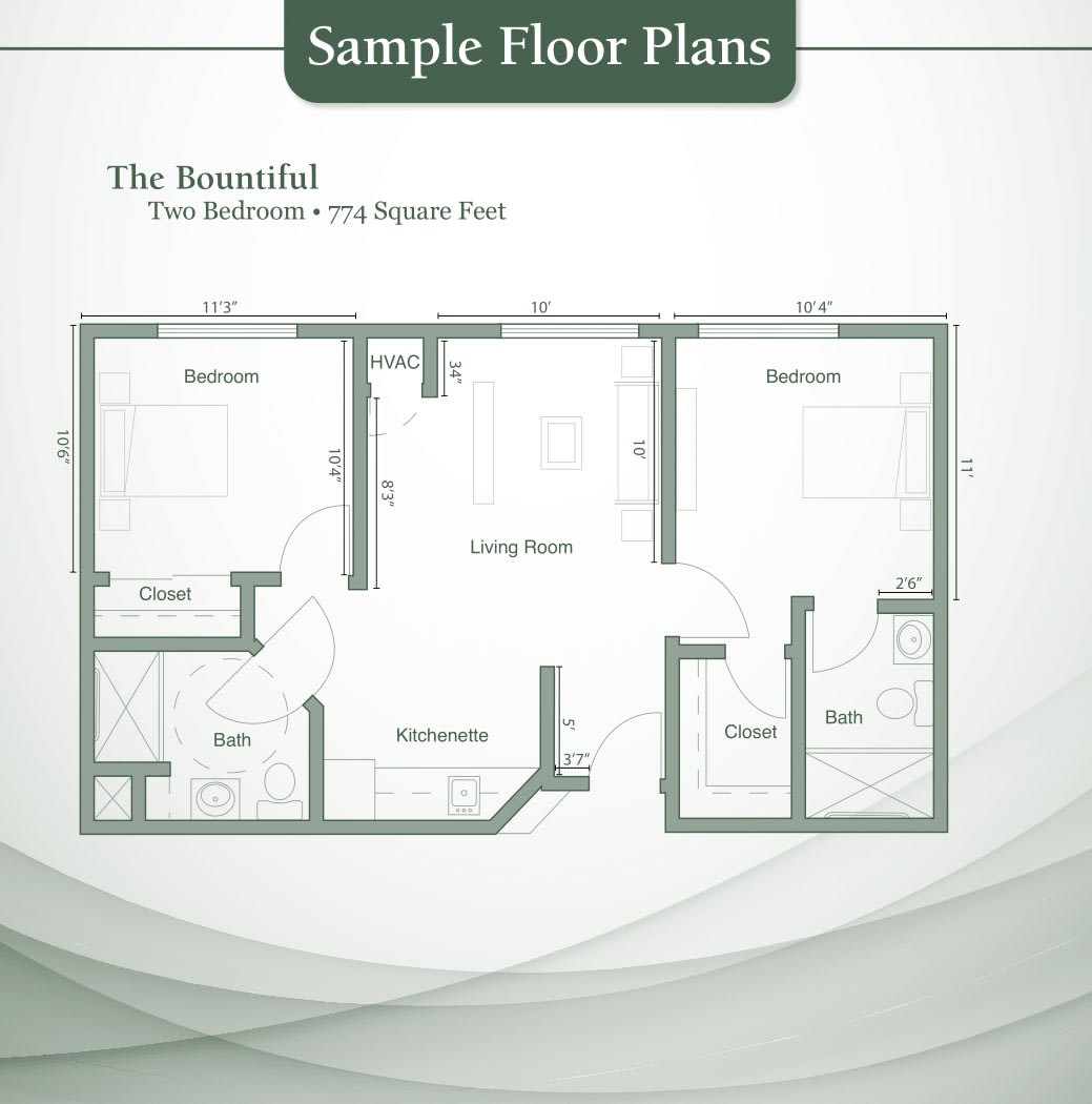 A sample floor plan featuring a two-bedroom layout covering 900 square feet.