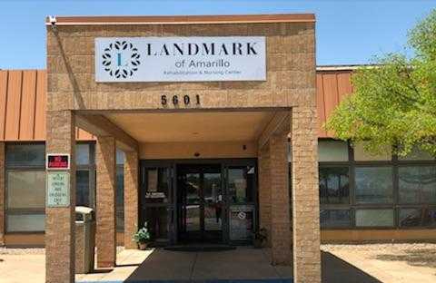 Entrance of the Landmark of Amarillo, showcasing its modern design and prominent signage.