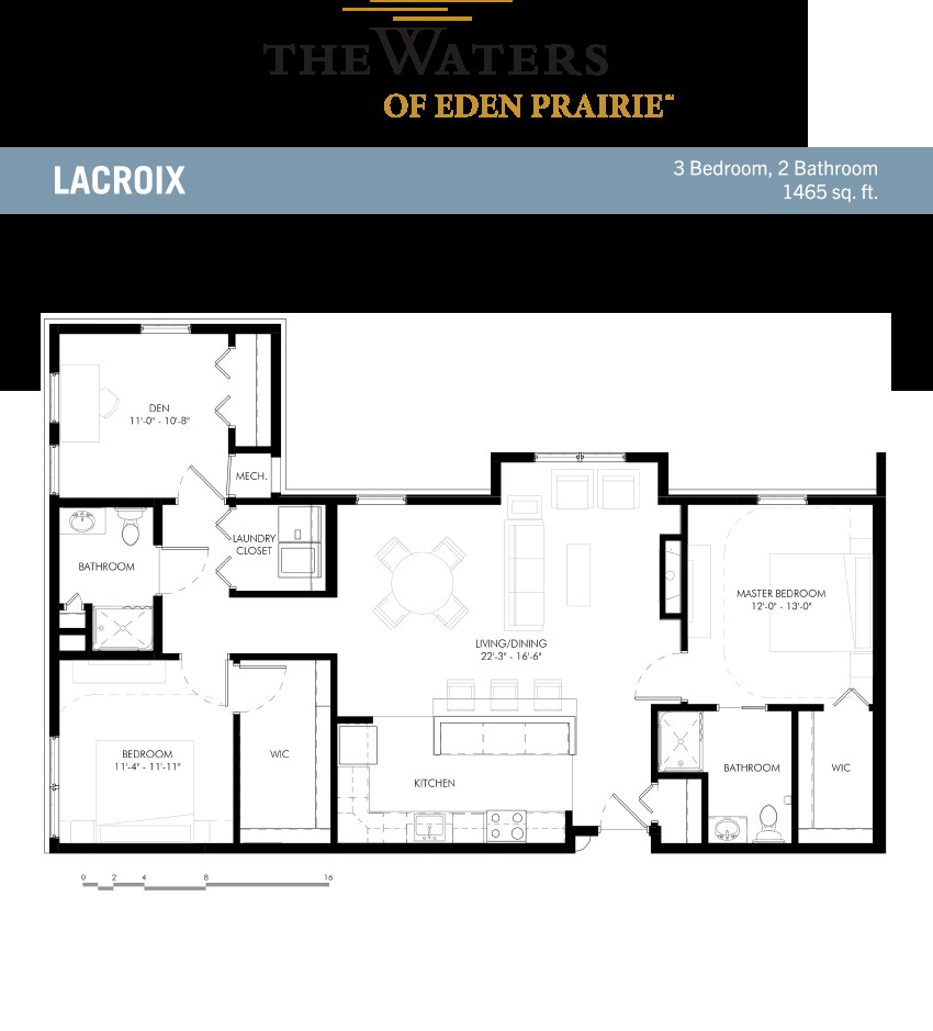 Floor plan of an apartment unit with a detailed layout of rooms and spaces.