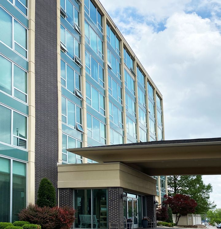 Exterior view of the building entrance.