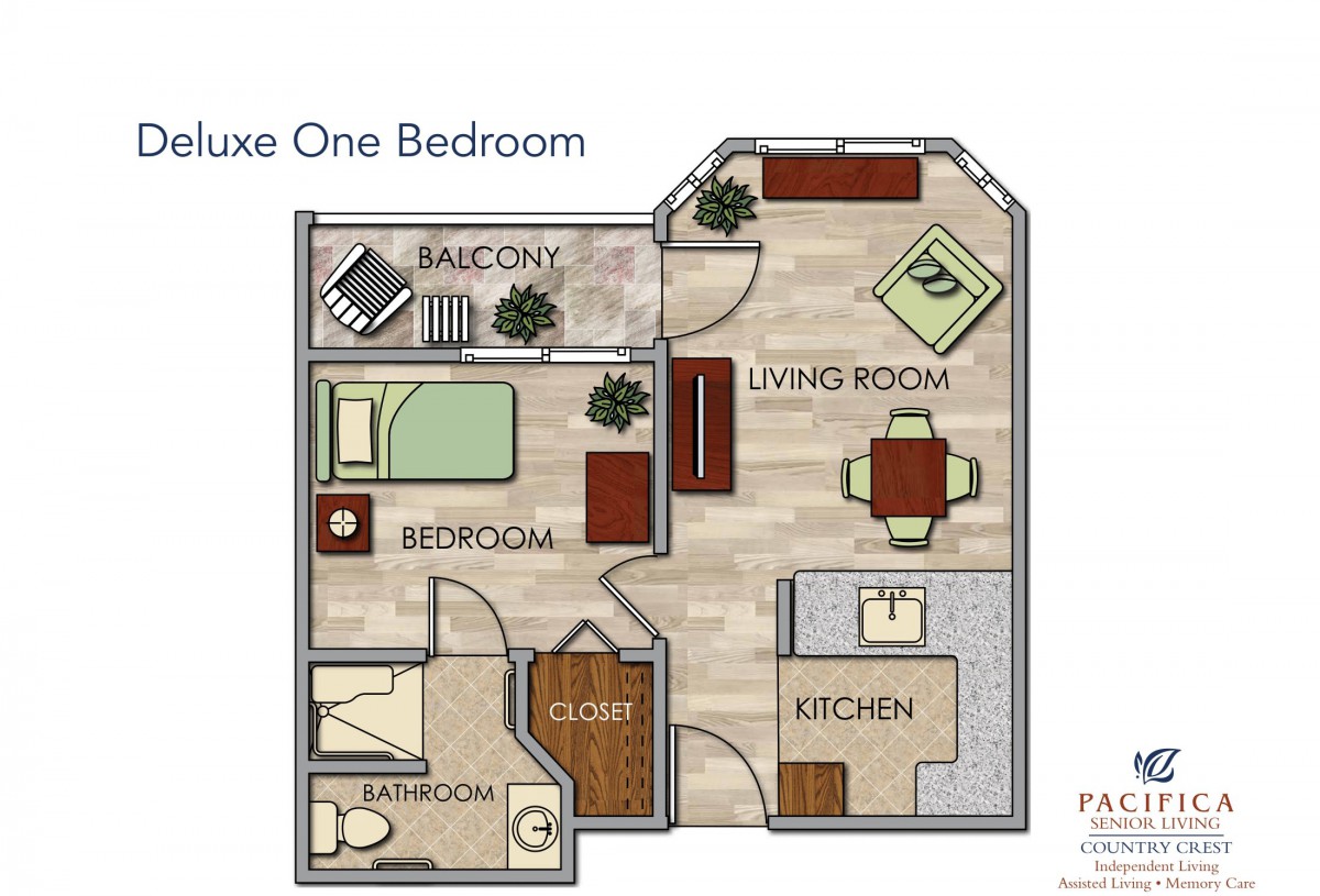 Deluxe One Bedroom Apartment Floor Plan