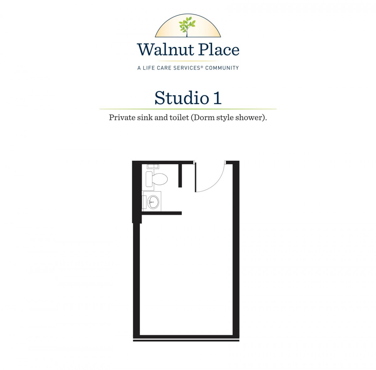 Floor plan of Studio 1 at Walnut Place.