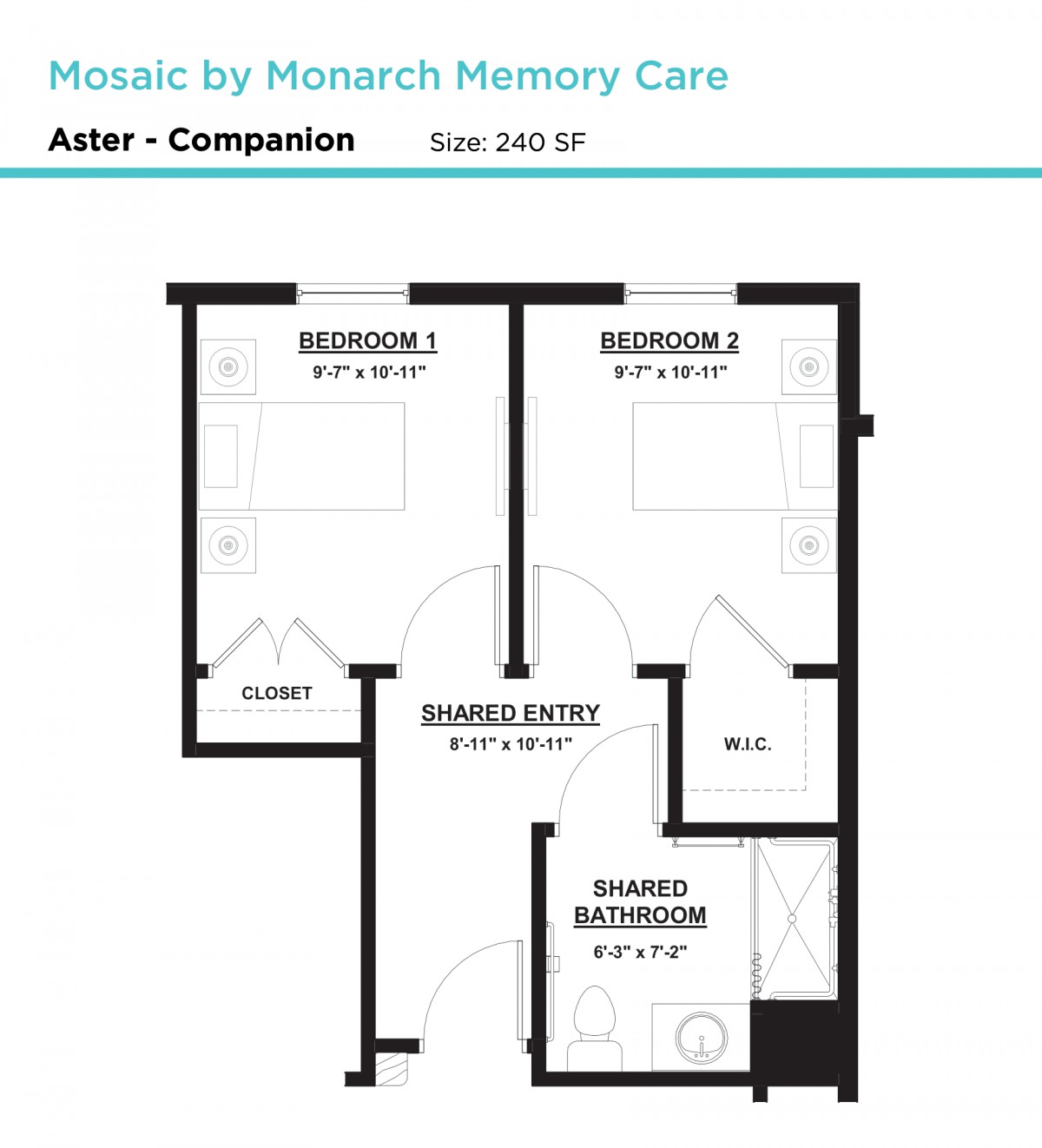 Floor plan of a companion suite at Mosaic by Monarch Memory Care.