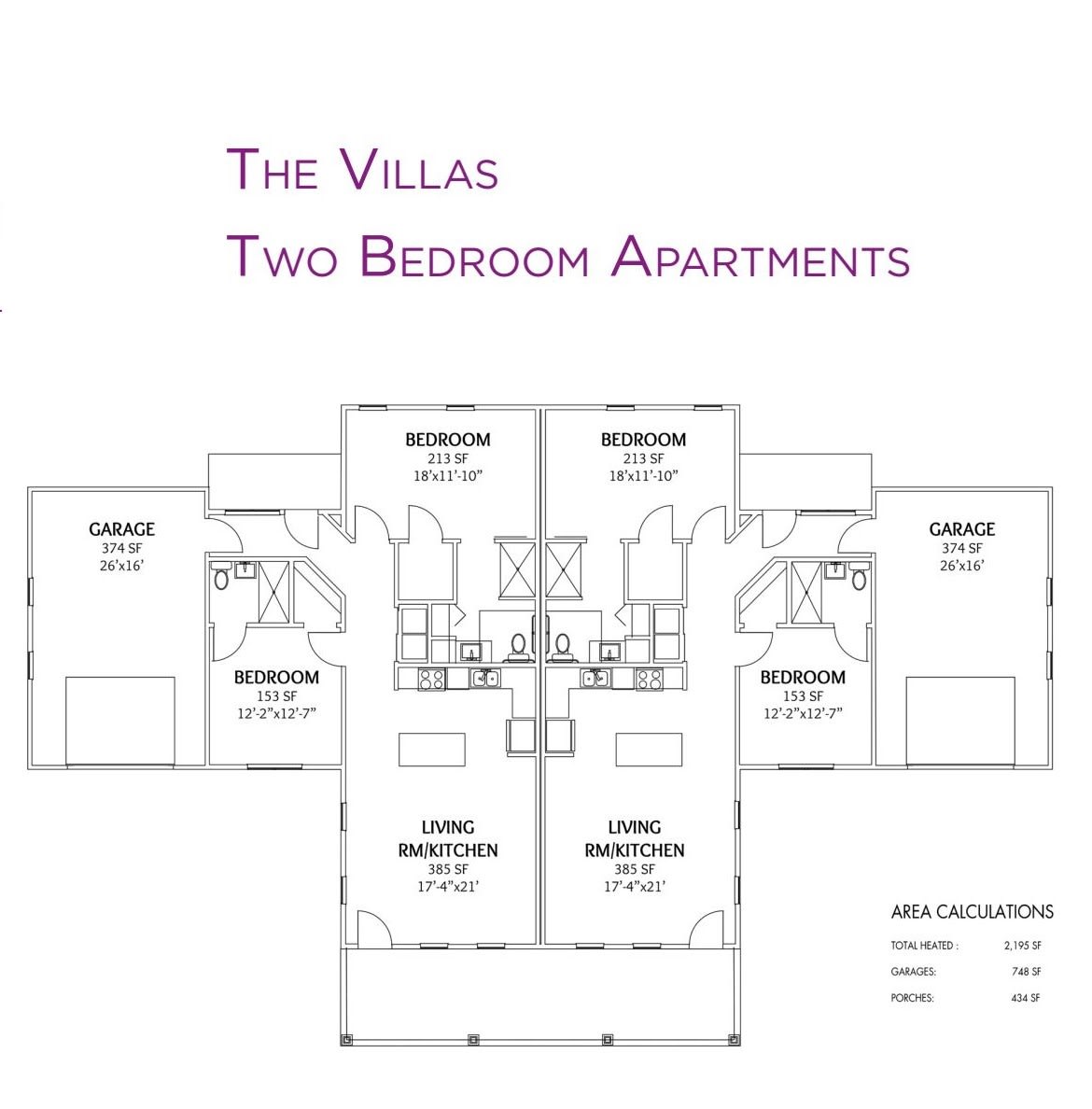 Floor plan of a two-bedroom apartment layout.