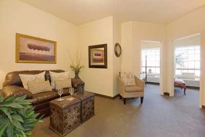 Cozy living room with a sofa, armchair, and decorative elements.