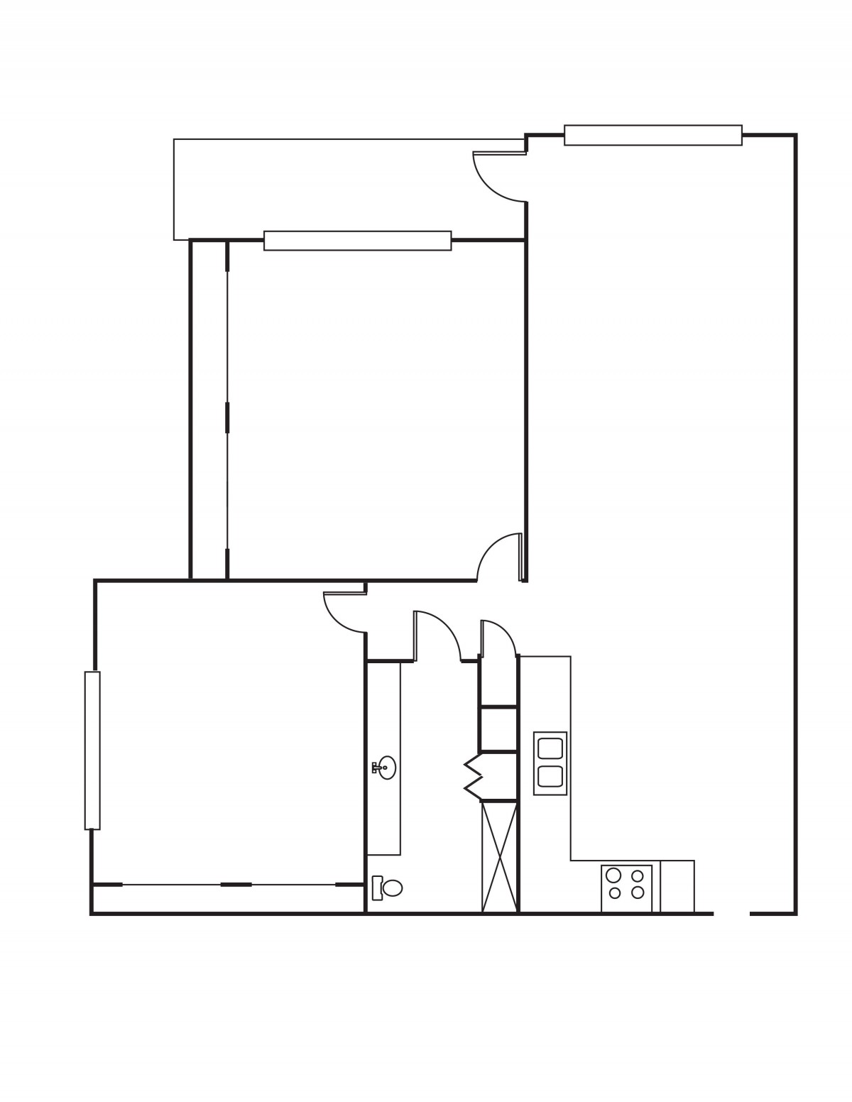 A simple architectural floor plan illustrating the layout of a residential space.