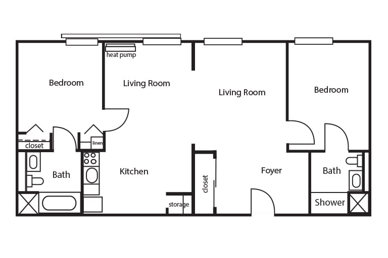 A simple floor plan showing the layout of rooms in a house.