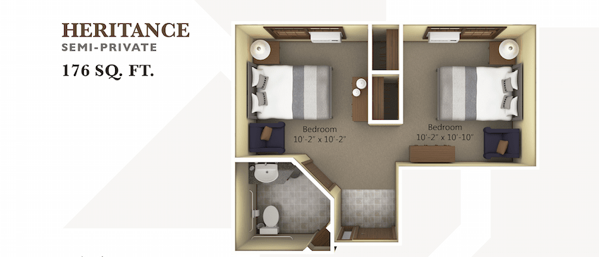 A compact apartment floor plan featuring a bedroom, bathroom, and small living area.