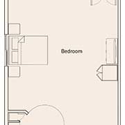 A simple floor plan of a bedroom layout.