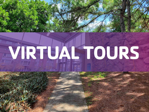 A pathway leading to a building, promoting a virtual tour experience.