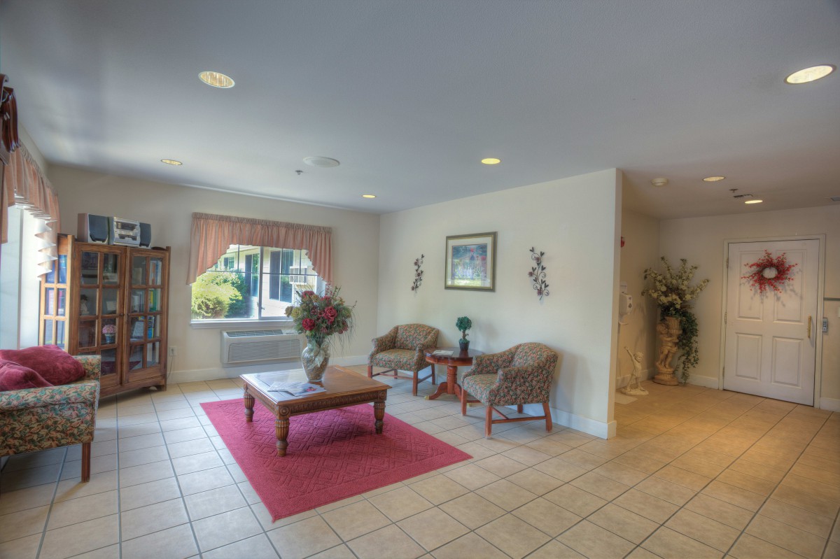 A spacious lobby with comfortable seating and decorative accents.