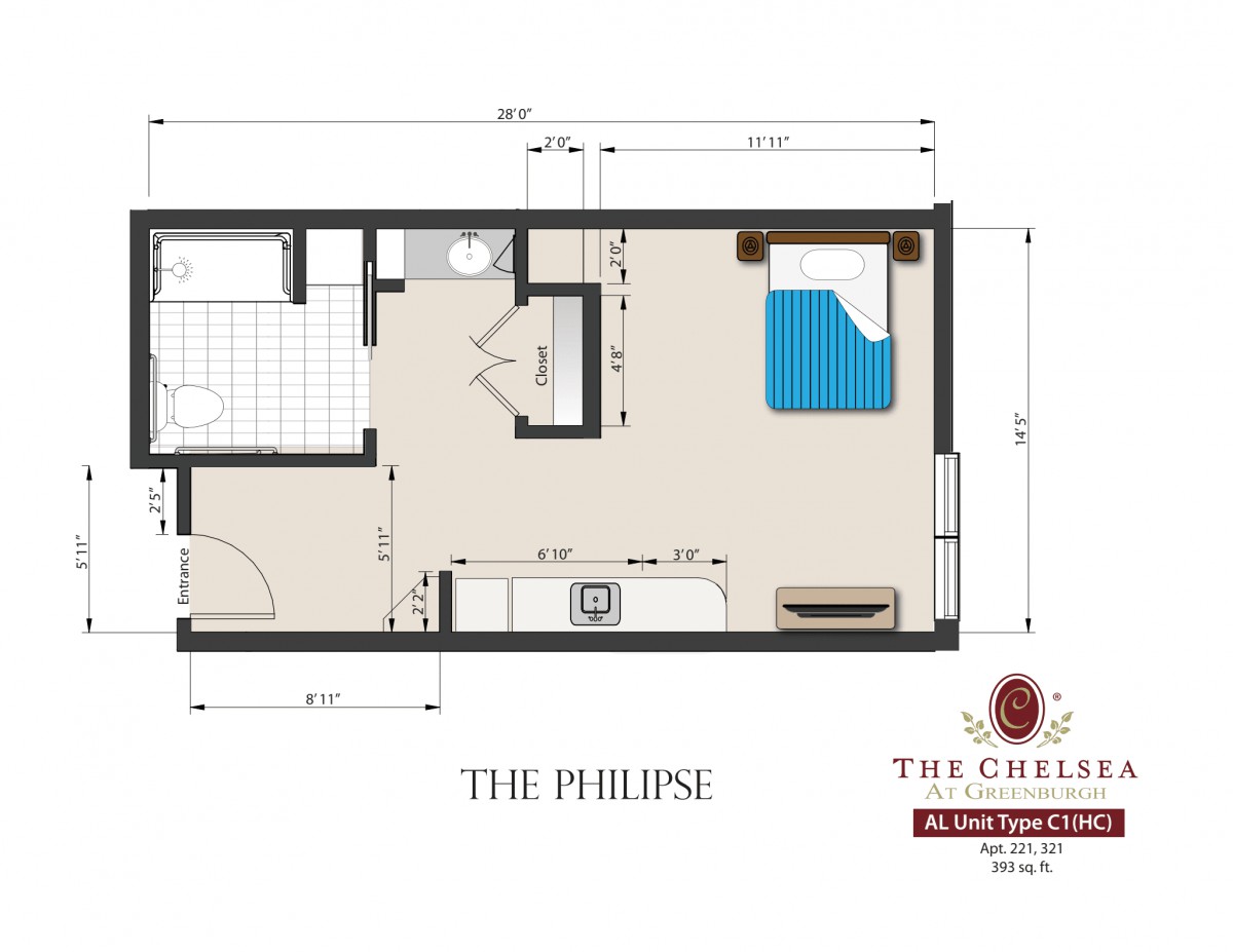 Floor plan of a minimalist studio apartment.