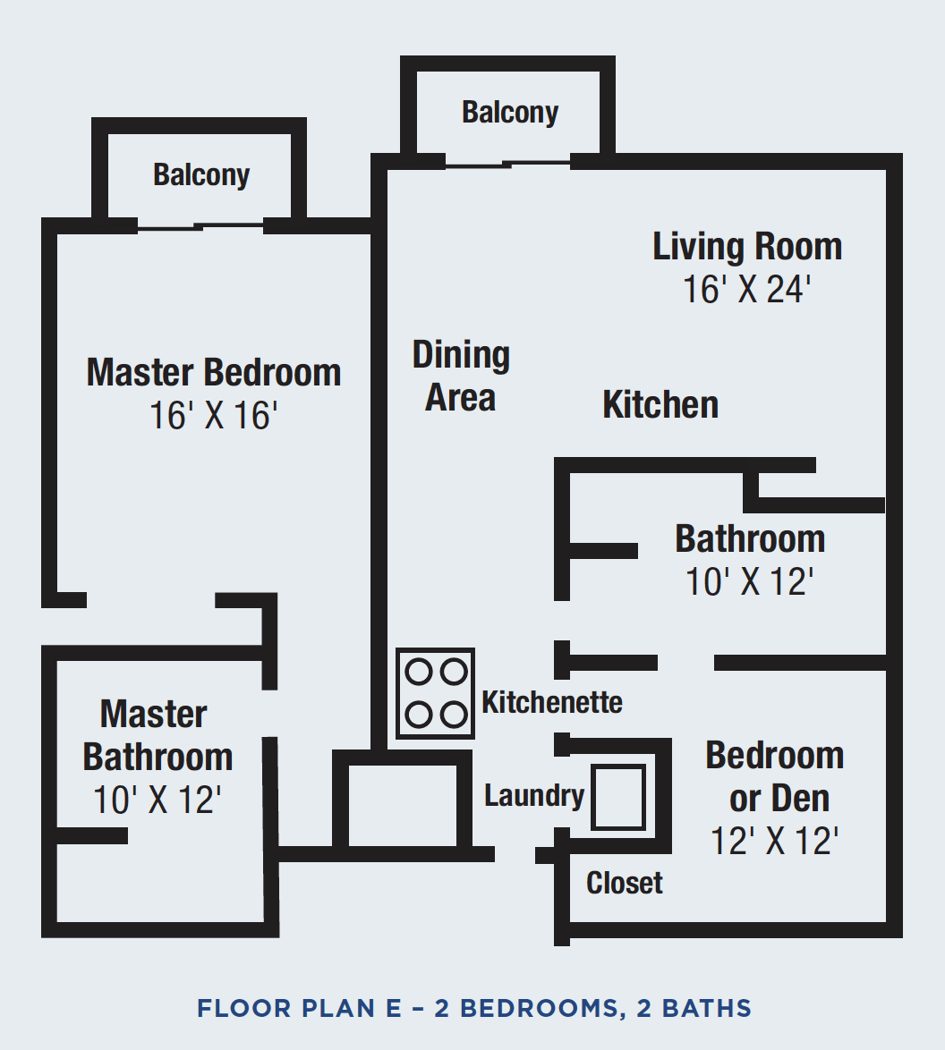 Floor plan of an apartment with labeled rooms and dimensions.