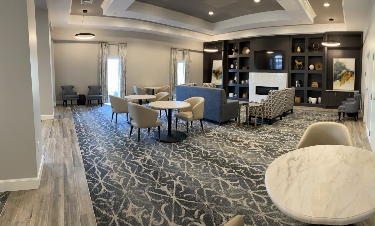 A modern lounge area with comfortable seating and a stylish design.
