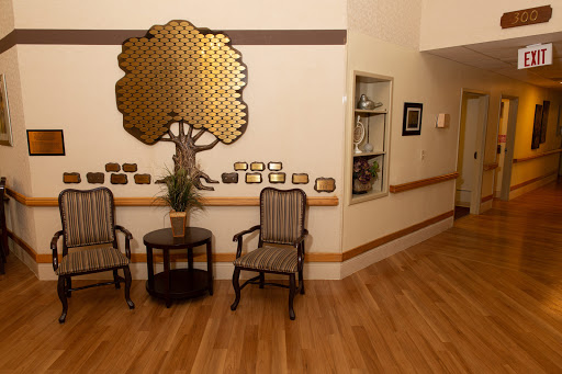 A welcoming waiting area featuring stylish chairs, a small table, and decorative wall art.