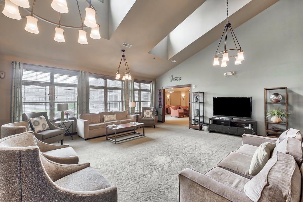 Spacious living room with comfortable seating and modern decor.