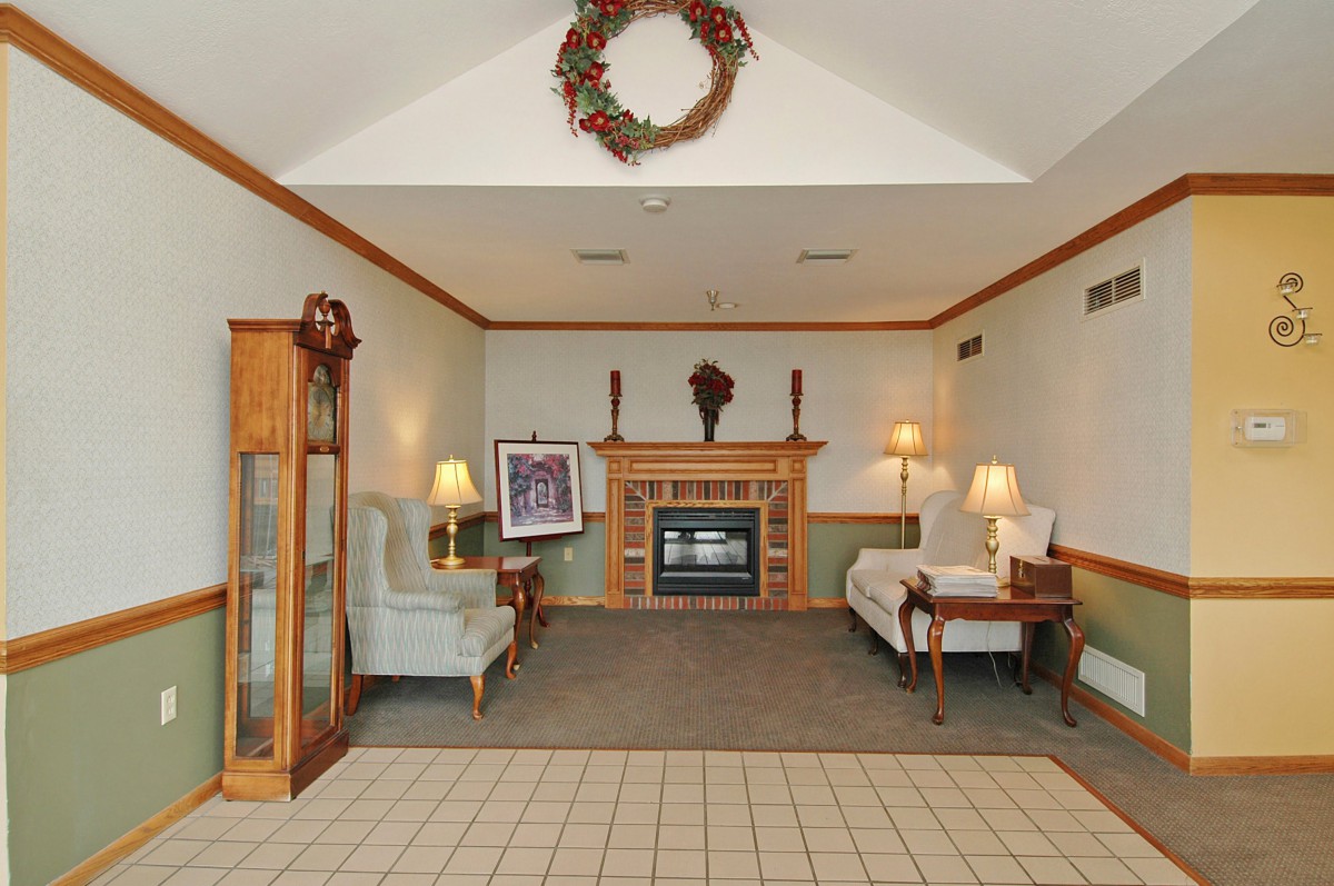 A cozy living room with a fireplace, elegant furniture, and decorative elements.