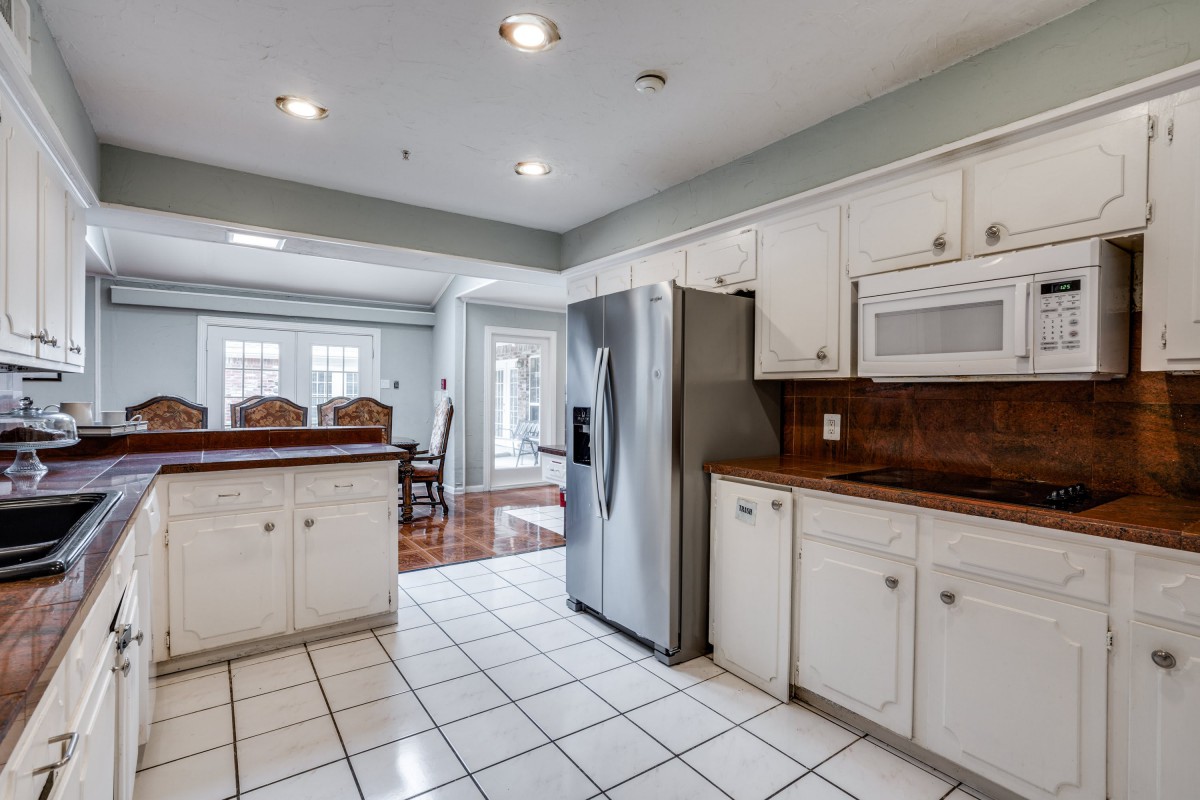 Spacious kitchen with modern appliances and white cabinetry.