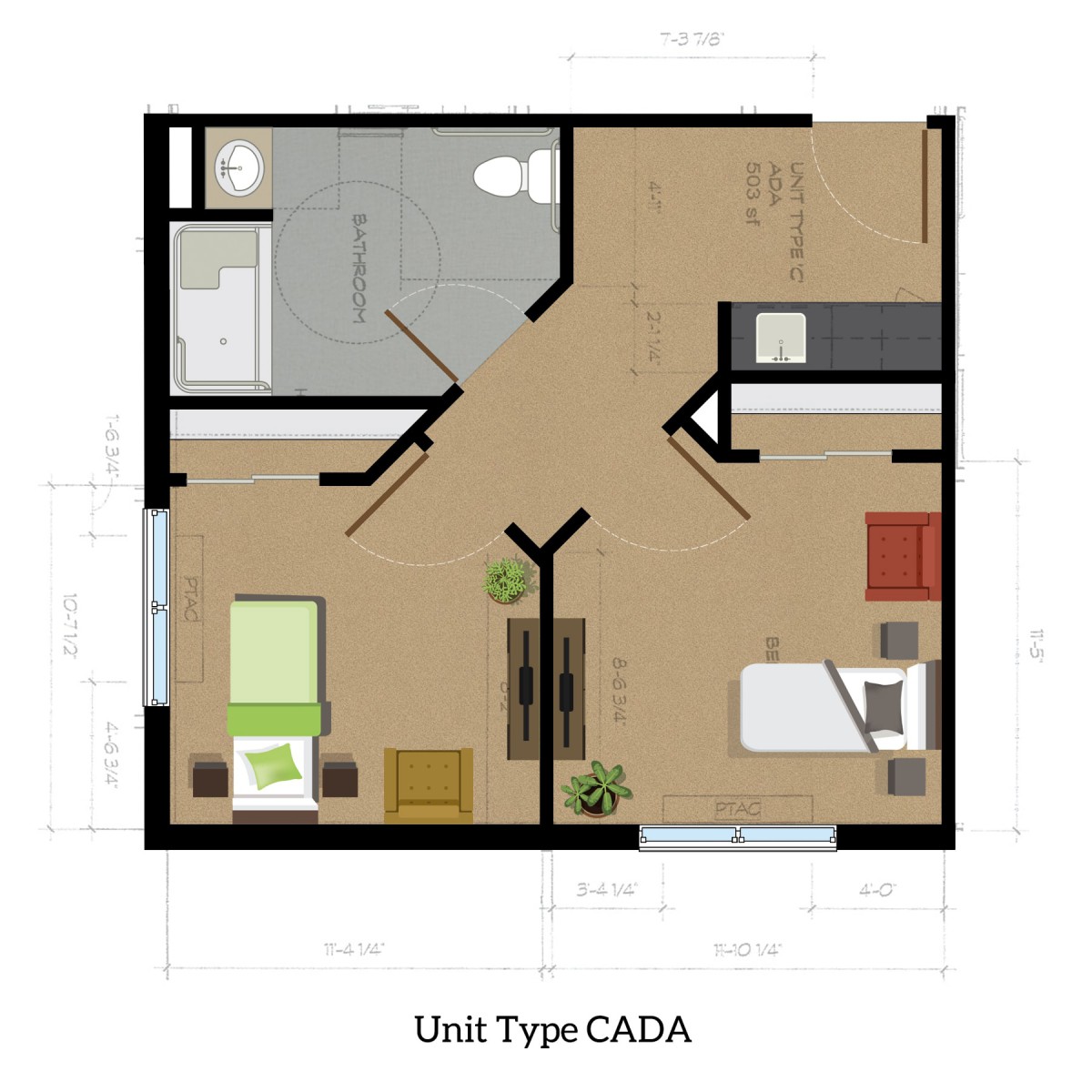 Floor plan layout of Unit Type CADA featuring distinct room divisions.