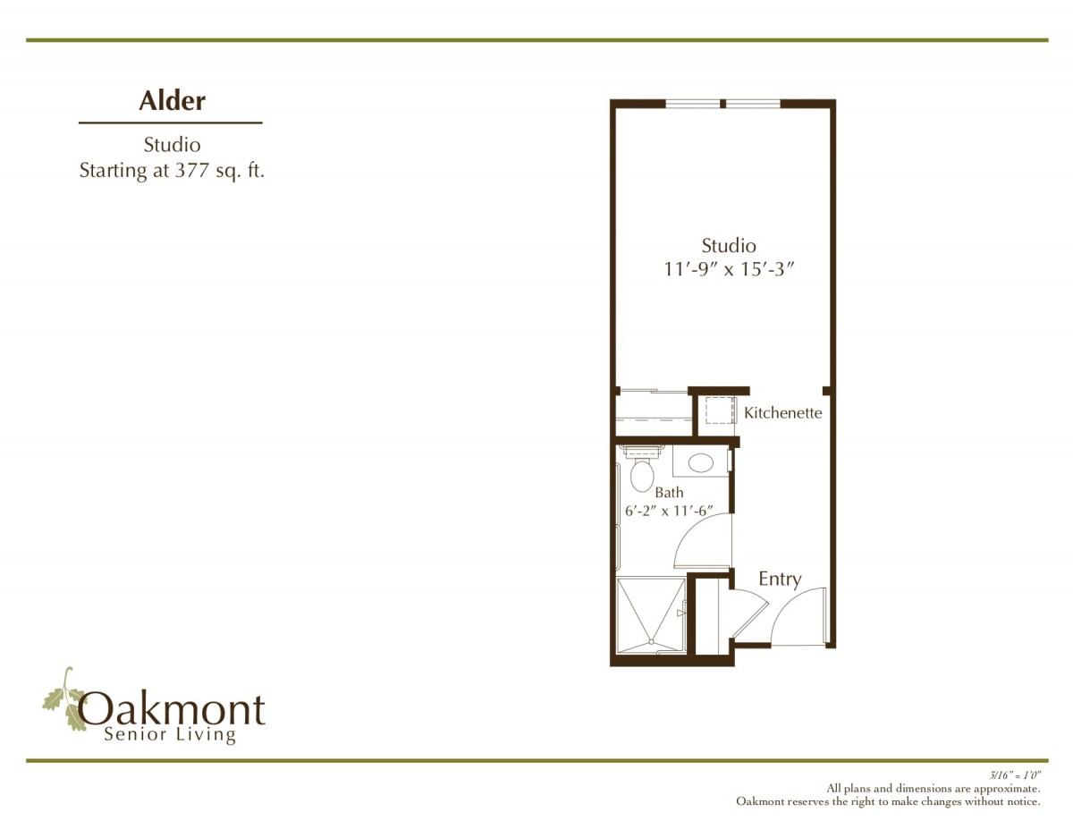 Studio apartment floor plan with a total area of 427 sq. ft.