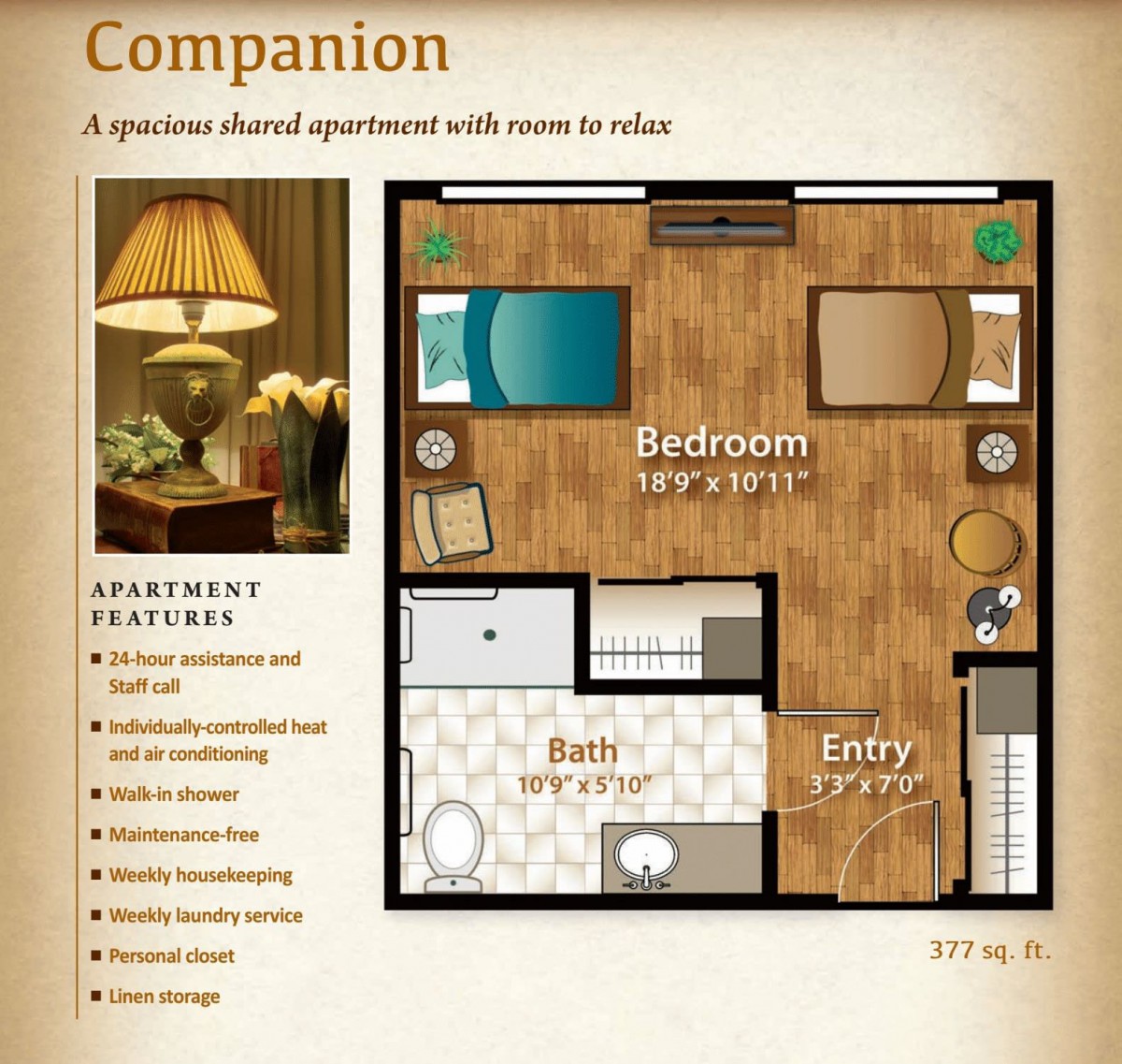 Companion shared apartment floor plan with a focus on space optimization.